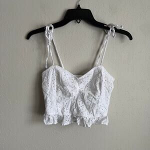 Hollister White Eyelet Crop Tank Top Tie Straps Women S Coquette Preppy Festival